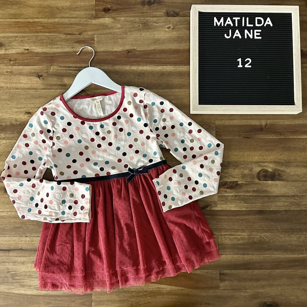 Matilda Jane Just Imagine Ronnie Long Sleeve Polka Dot Tulle Pink Red Knit Top